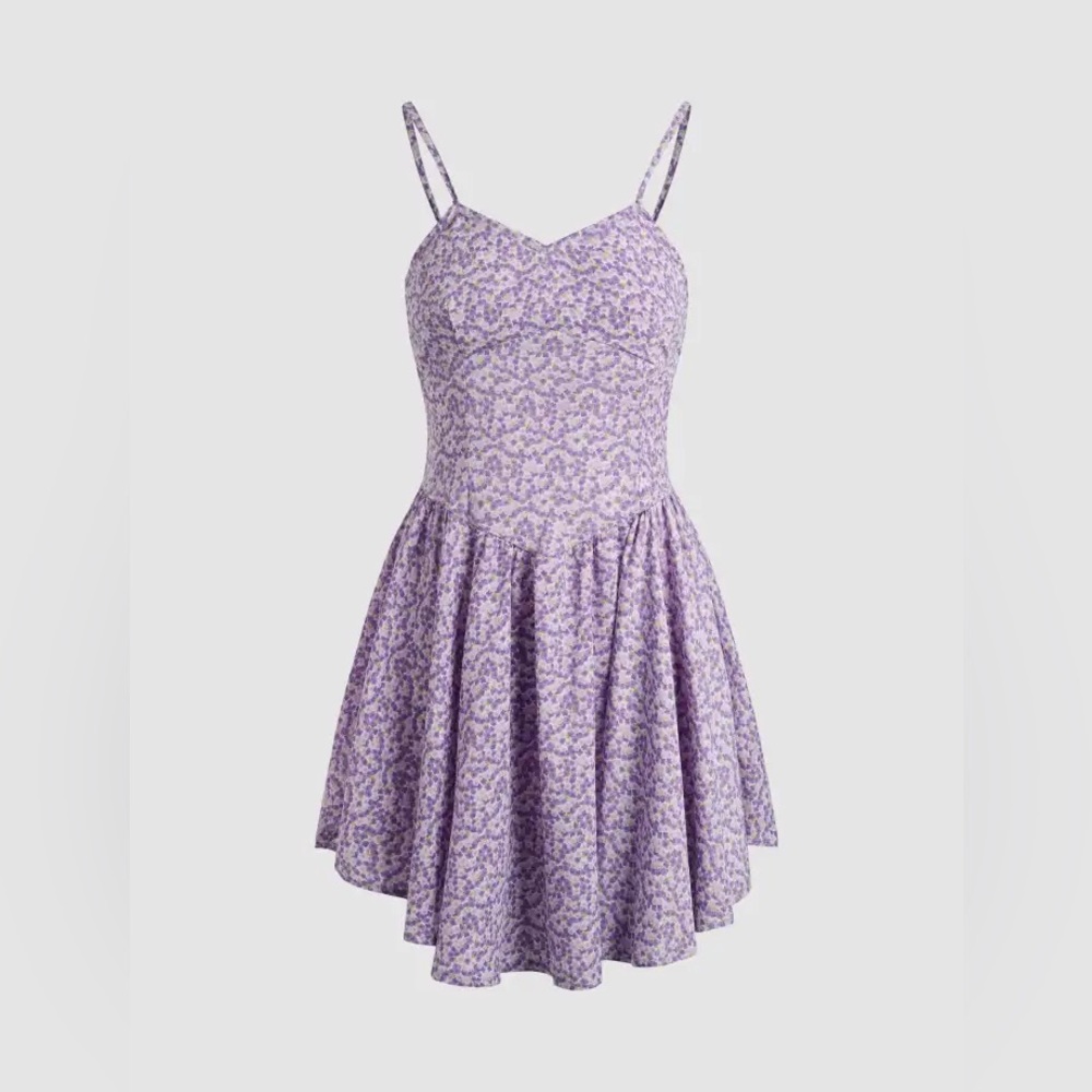 Cider Floral Lilac Mini Babydoll Dress